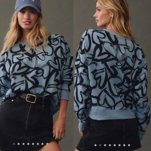 Maeve Blue and Black Graphic Heart Sweatshirt